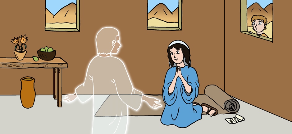 O anjo Gabriel aparece a Maria para anunciar que ela será a mãe do Filho de Deus